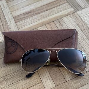 Ray-Ban Gold Aviator Sunglasses with Brown Case